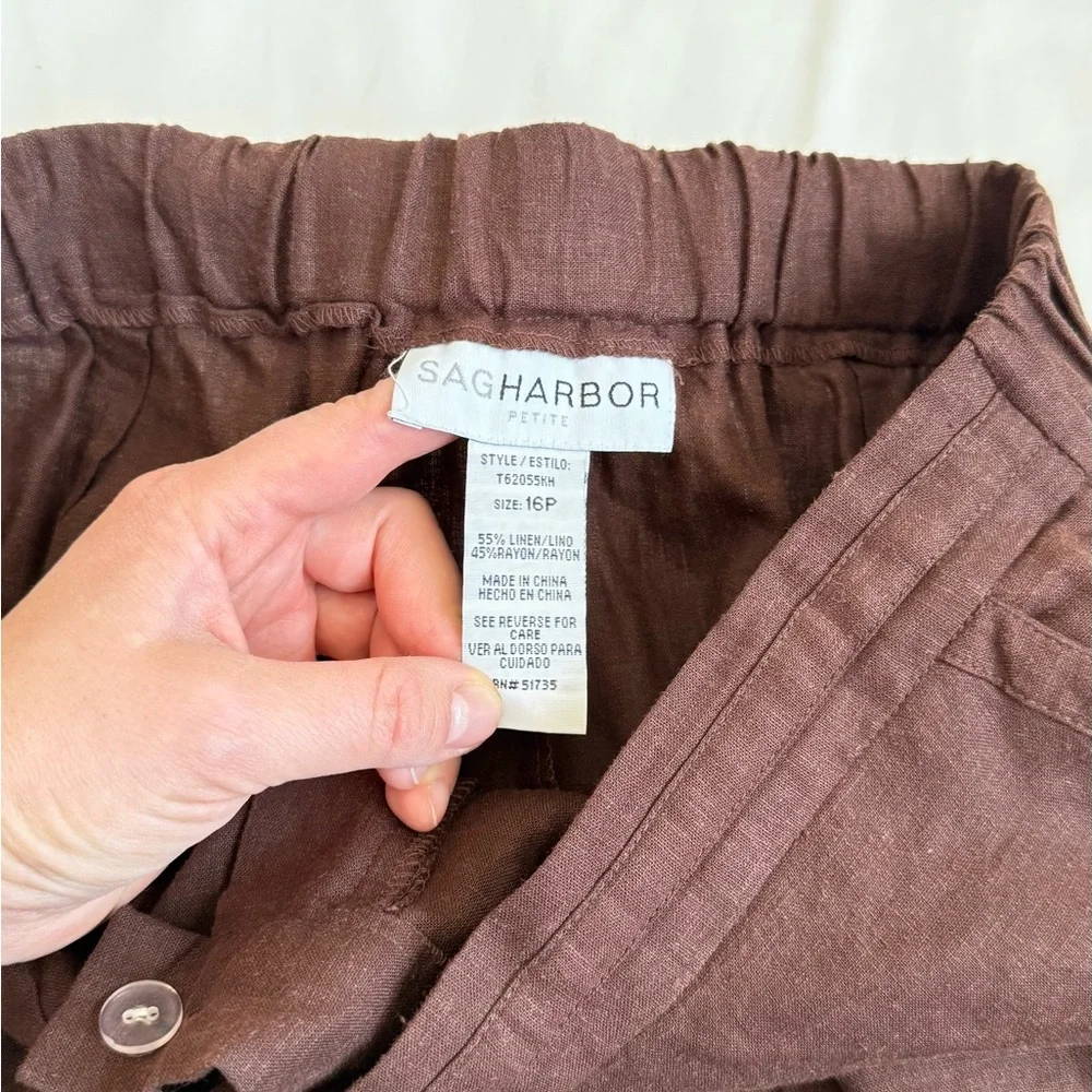 Vintage Sag Harbor Brown Linen Pants Size 16P – Relaxed Fit Capri/Ankle Length